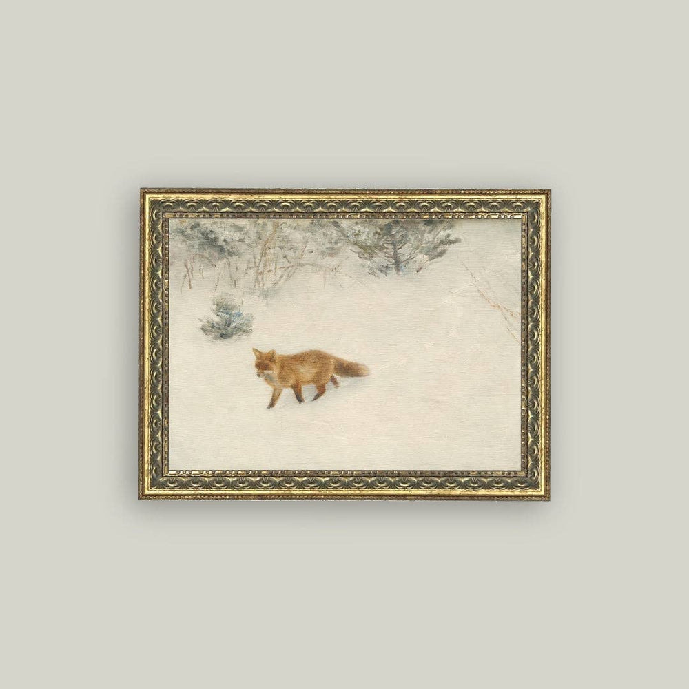 Fox In Winter Framed Antique Art