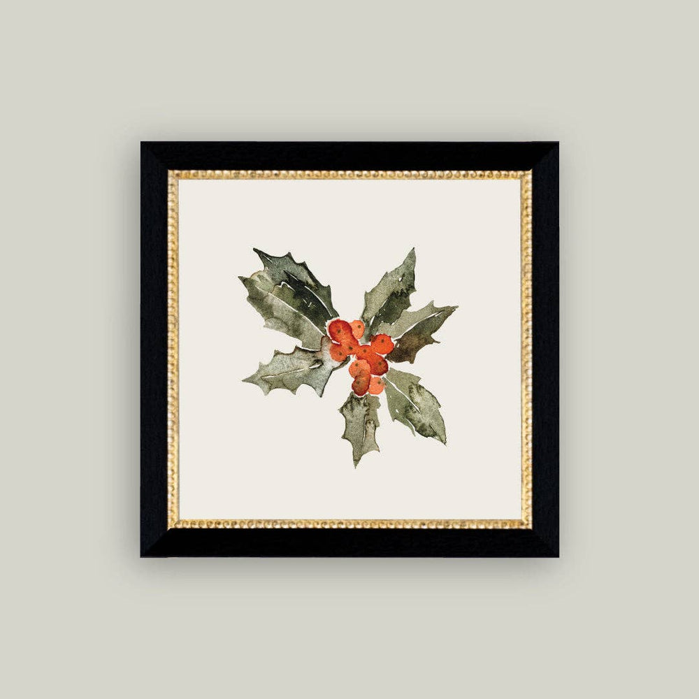 Holly Leaves Framed Antique Art