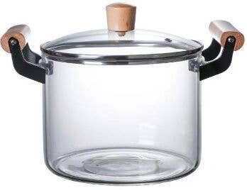 Heat-Resistant Glass Cooking Pot w/ Wooden Handles