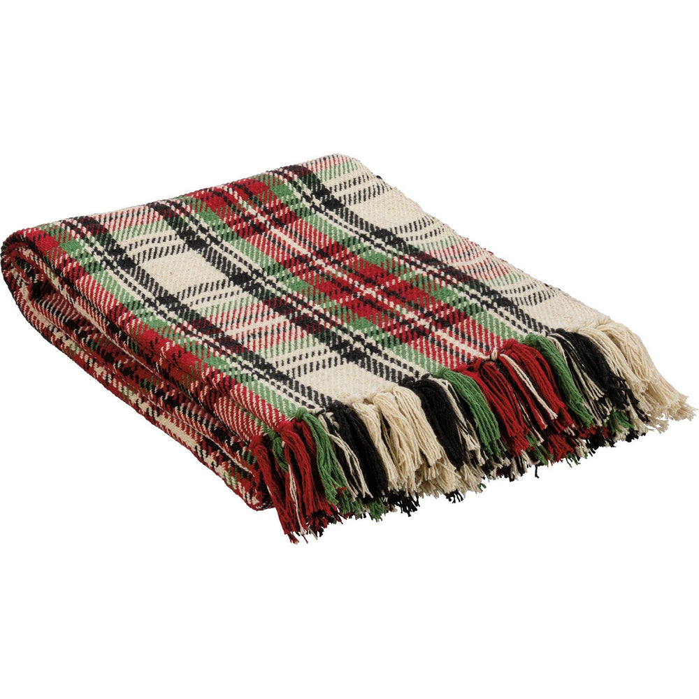 Cream Plaid Throw Blanket